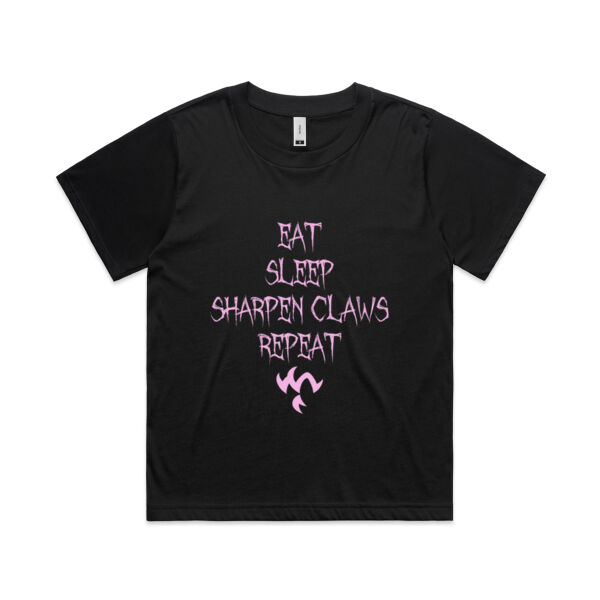 Eat. Sleep. Sharpen Claws. Repeat. Women's Tee Thumbnail